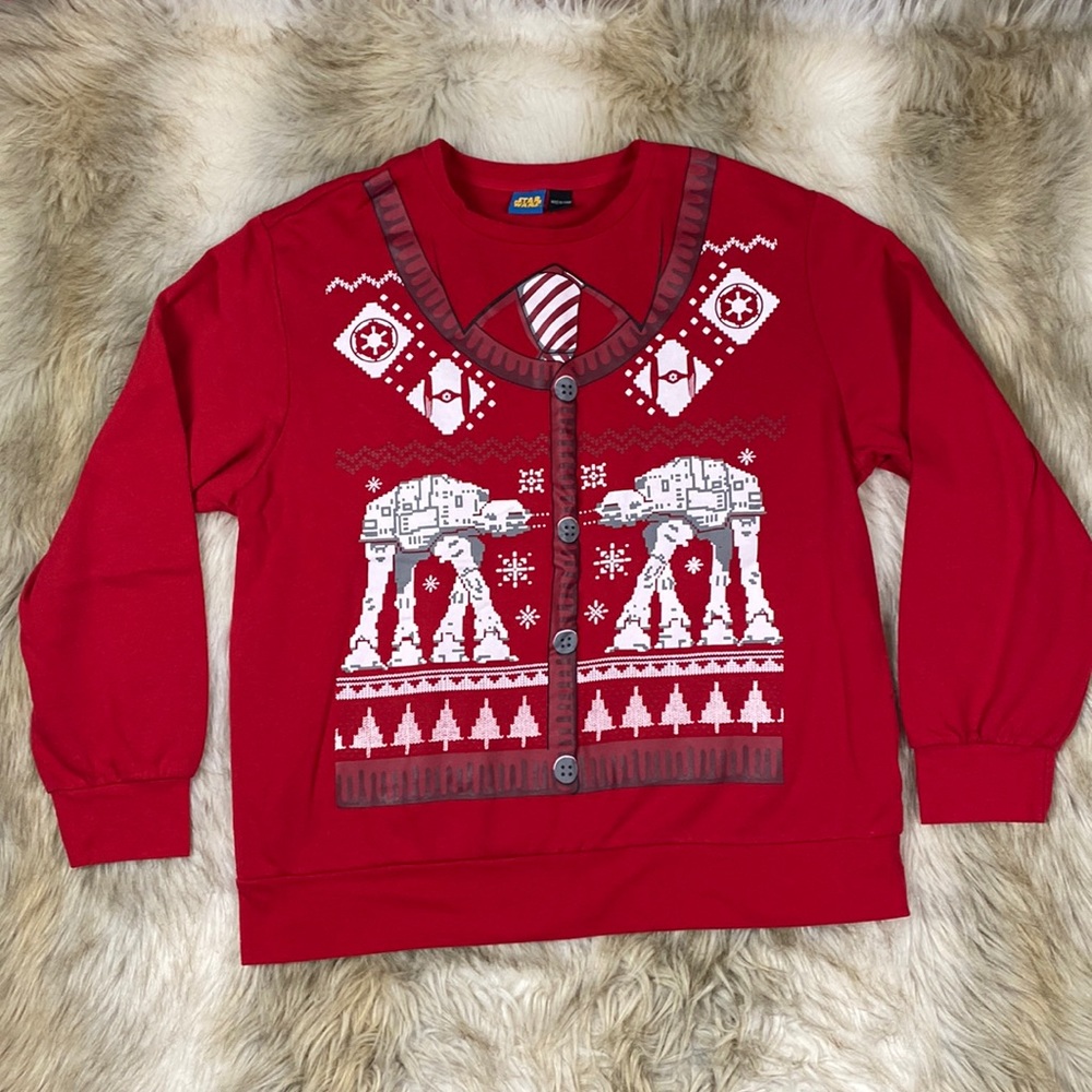 Star Wars Ugly Christmas Sweater Sweatshirt Red AT-AT Size XL